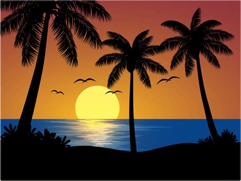 tropical <b>beach</b> at <b>sunset</b> with palm trees - <b>tropical beach sunset</b> stock illustrations. . Beach sunset clipart